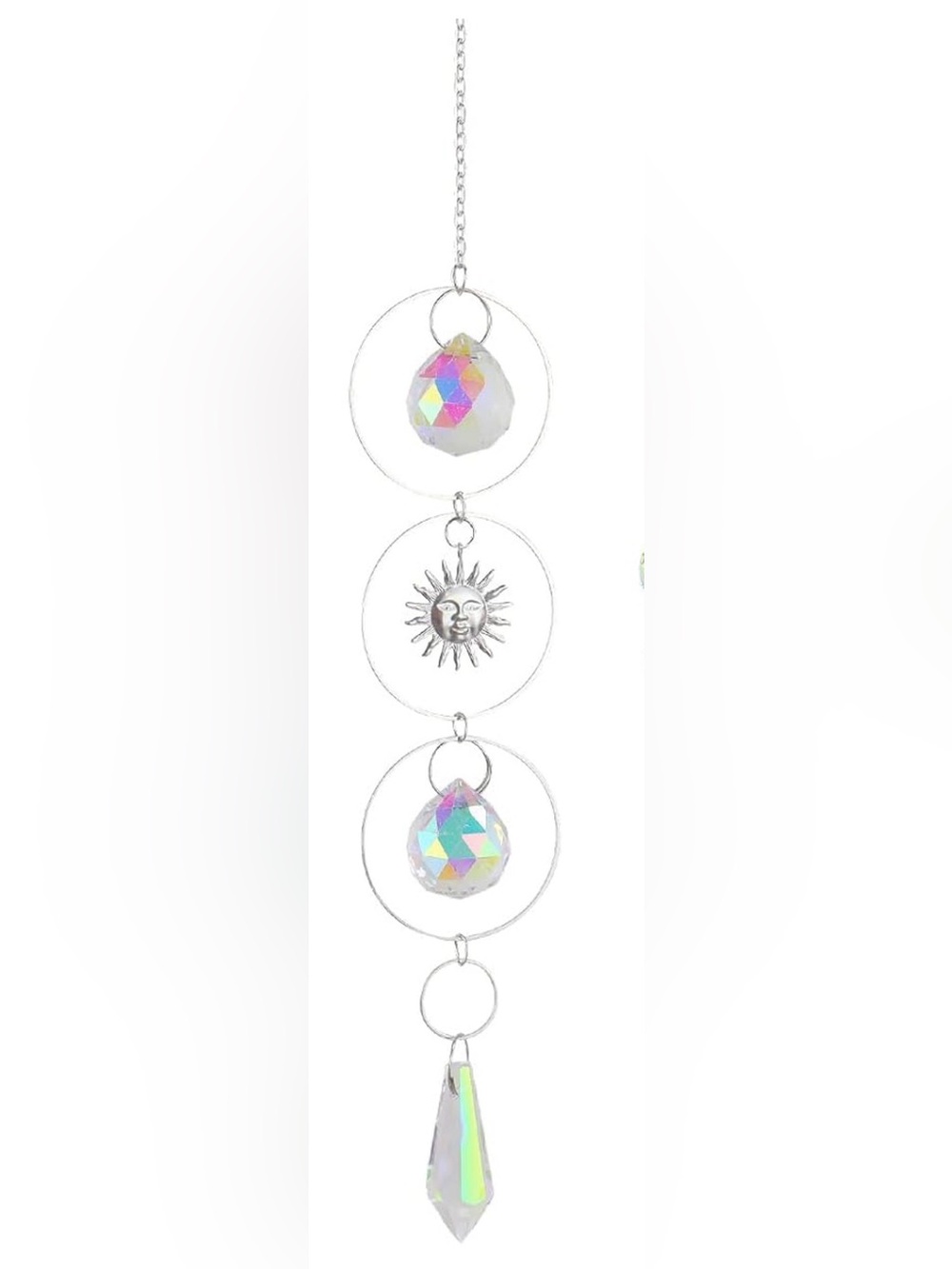 Iridescent Crystal Sun & Drop sun catcher  - Silver